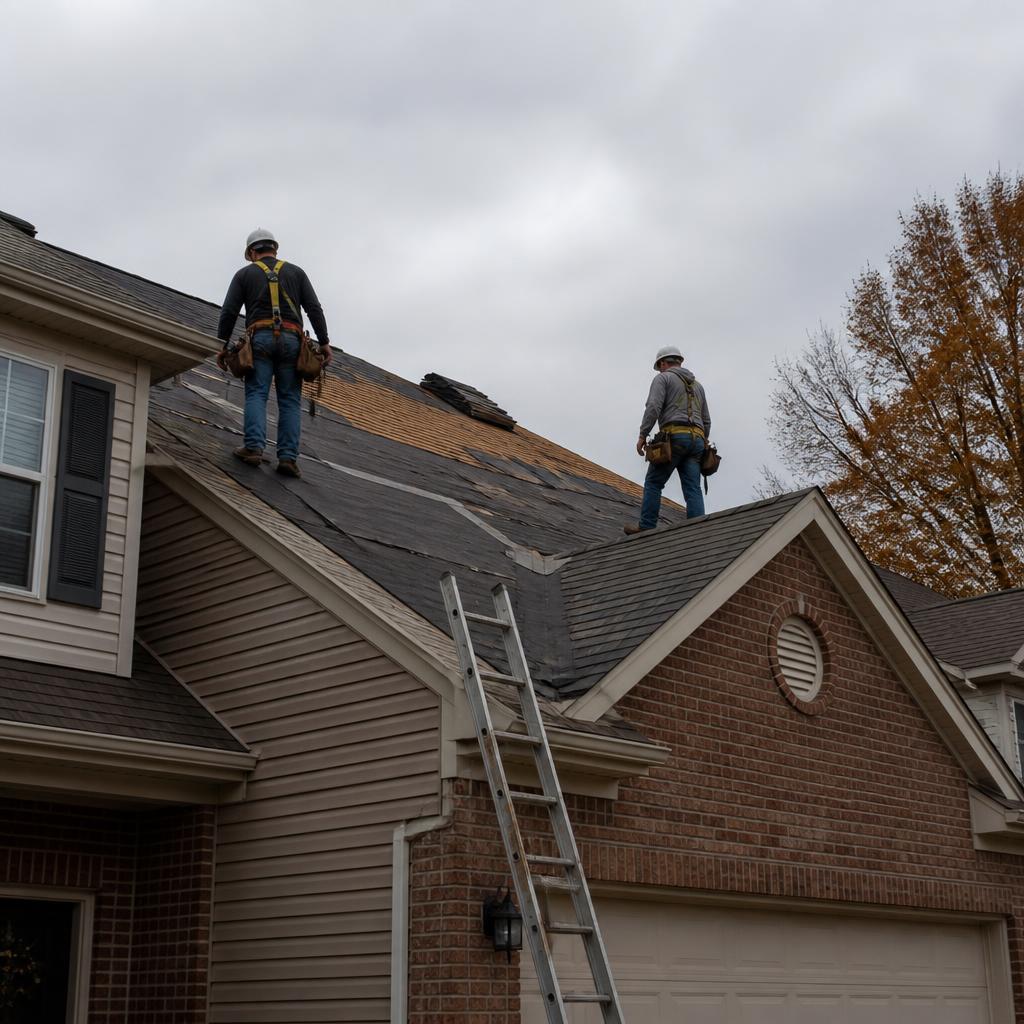 Roofing crew installing a new roof in Ohio