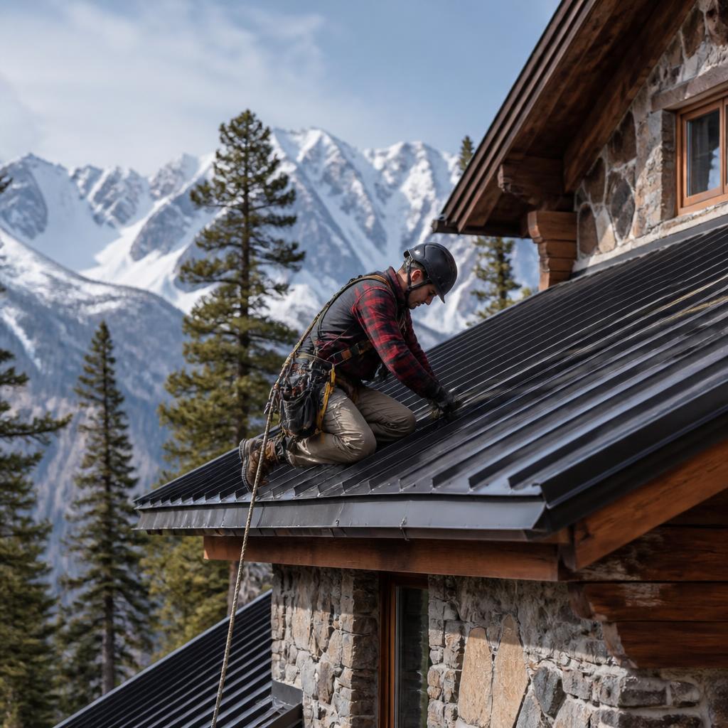 Roofing crew installing a new roof in Alaska