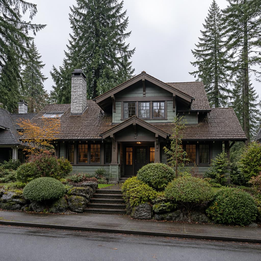 Typical Oregon home with architectural asphalt shingles, metal